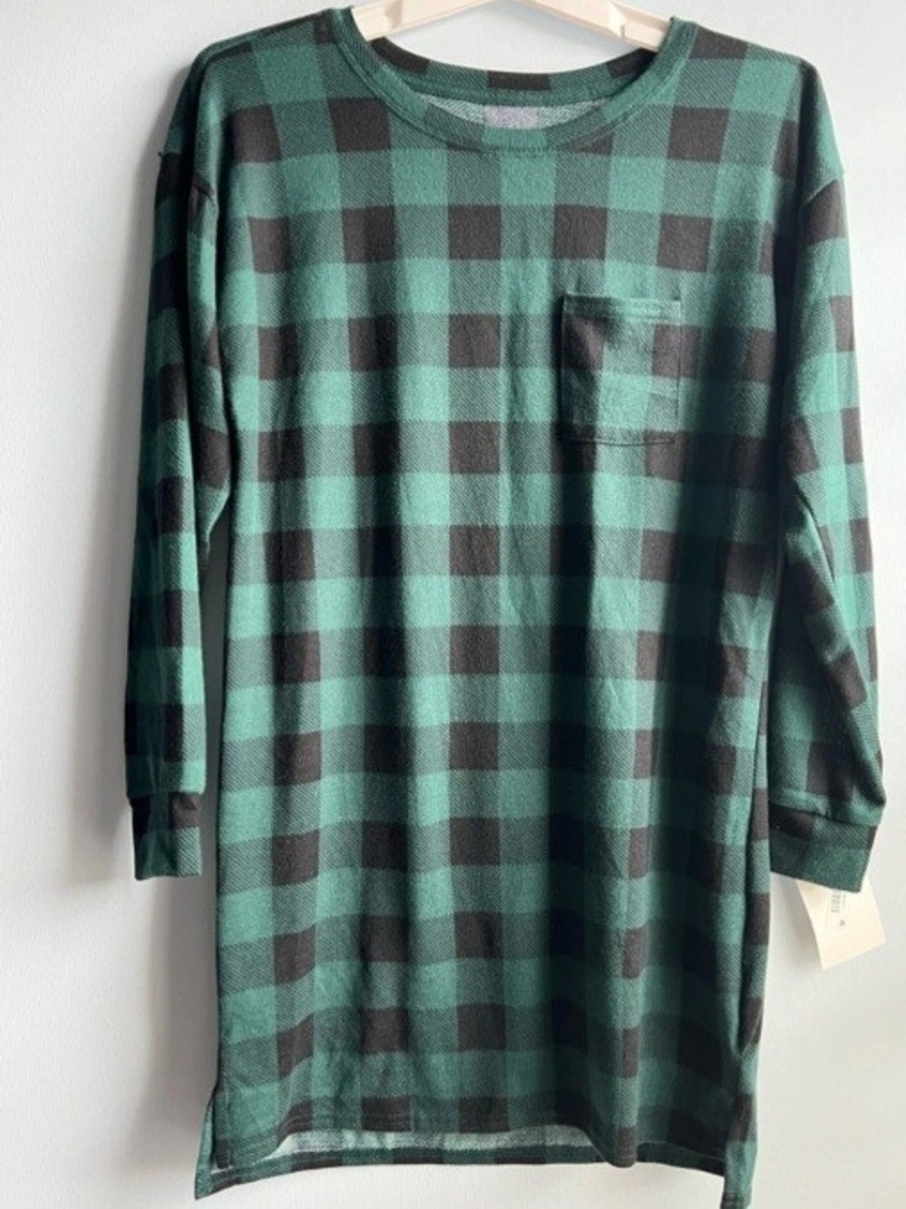 Jenni Teal and Black Plaid Long-Sleeve Shift Dress